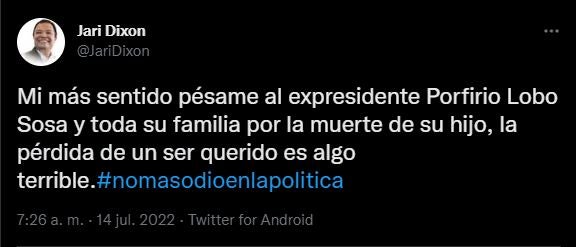 Políticos solidarizan familia Lobo Bonilla