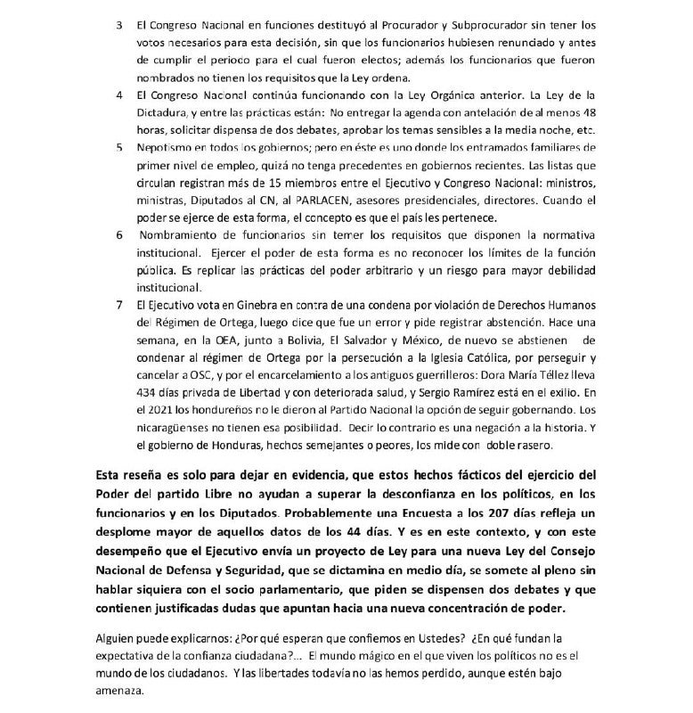 carta Julieta Castellanos Xiomara Castro