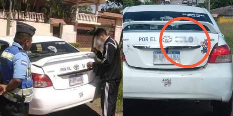 taxista con sticker vulgar en comayagua