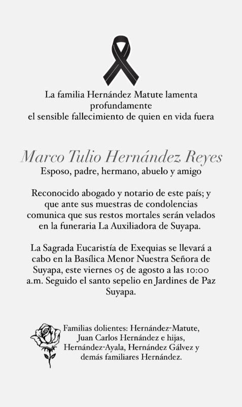Muere Marco Tulio Hernández abogado 
