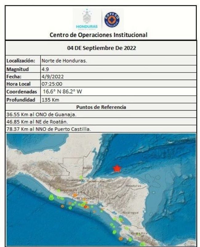sismo de 4.9 Honduras