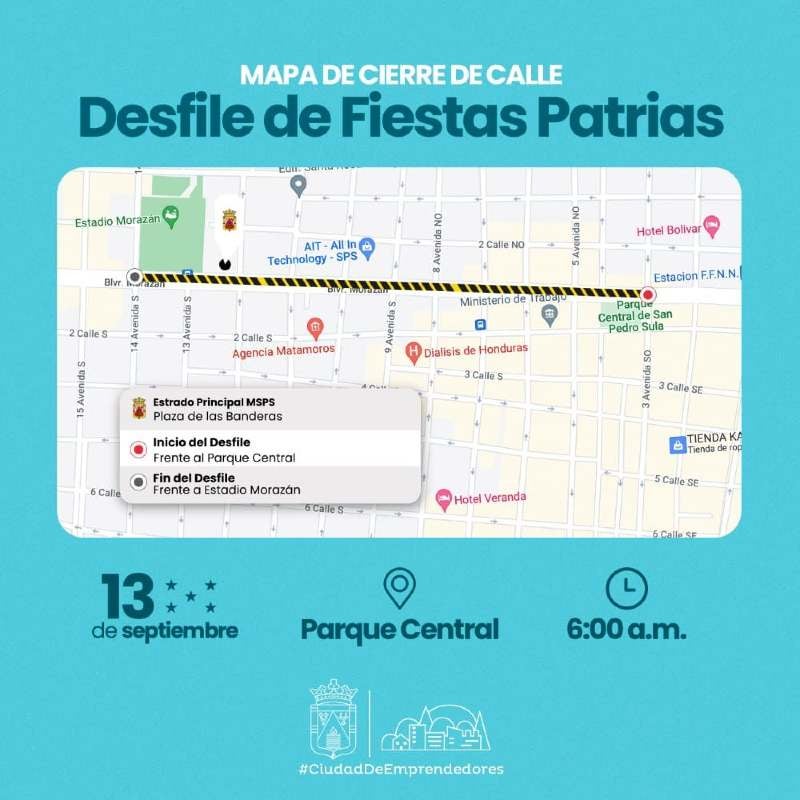 Mapa de los desfiles en la ciudad.