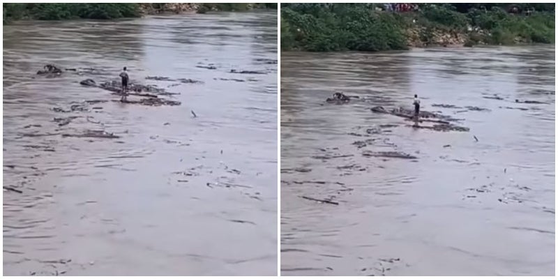Hombre reta aguas del río Chamelecón