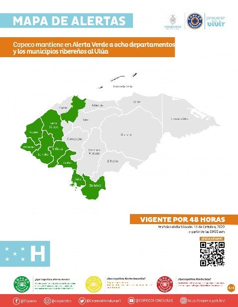 departamentos en alerta verde Honduras