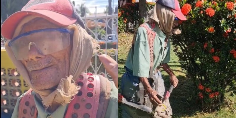 hondureño de 87 años limpia jardines