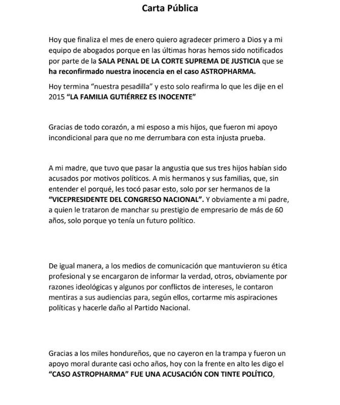 Carta pública de Lena Gutiérrez. 
