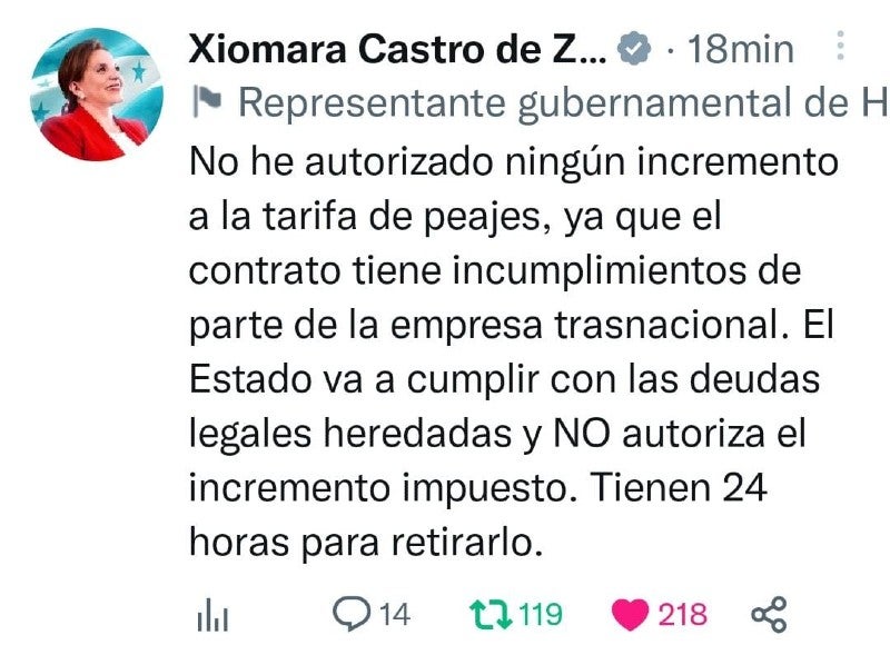Mensaje de Xiomara Castro
