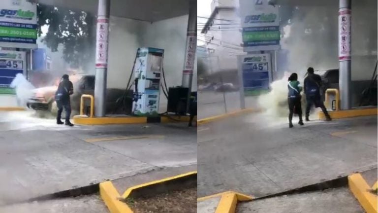 Vehículo se incendia en una gasolinera de San Pedro Sula