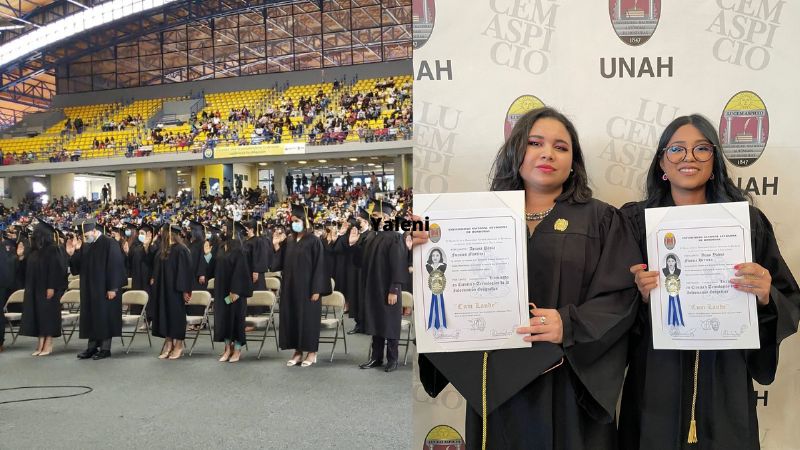 las primeras mujeres en graduarse de la Licenciatura en Ciencia y Tecnologías de la Información Geográfica de la UNAH.