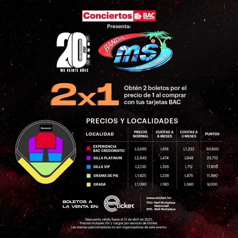 Precios para el concierto de Banda MS en Honduras.