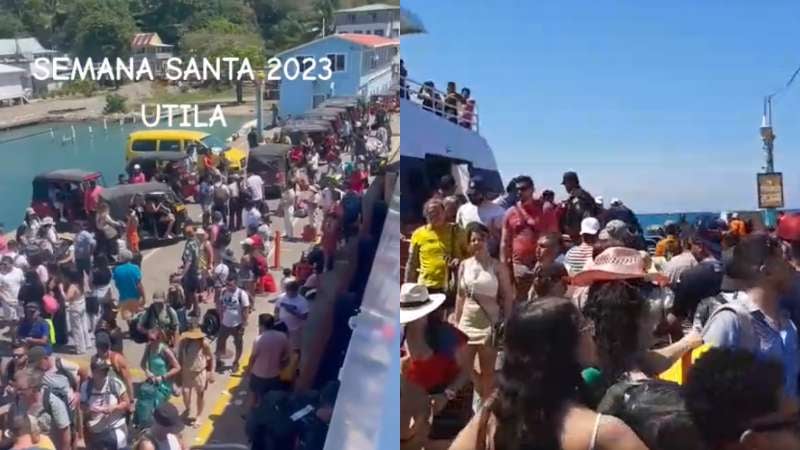 Ferry con turistas en Utila