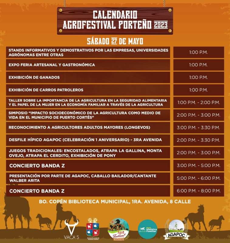 Calendario de actividades del Agrofestival Porteño.