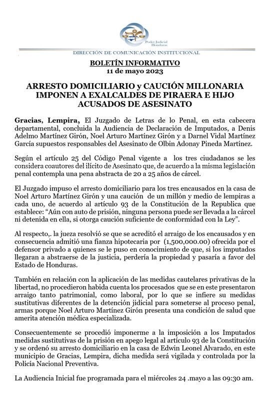 Comunicado emitido por el Poder Judicial.