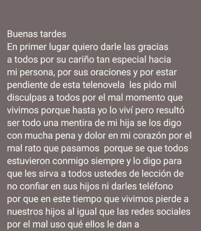 Texto compartido por el padre de Angie.