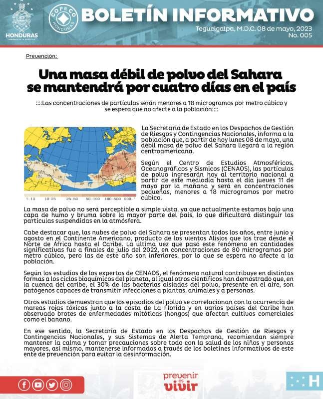 Boletín informativo de COPECO.