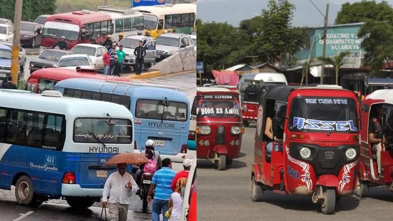 Buses y mototaxis en Honduras