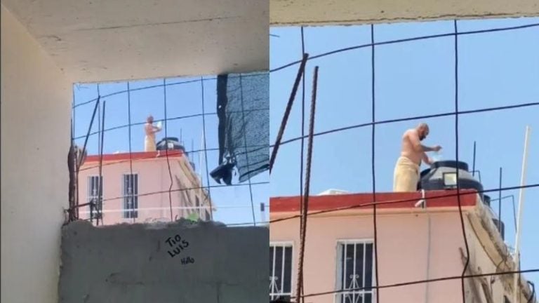 Captan a hombre echando hielo a su cisterna para enfriar el agua.