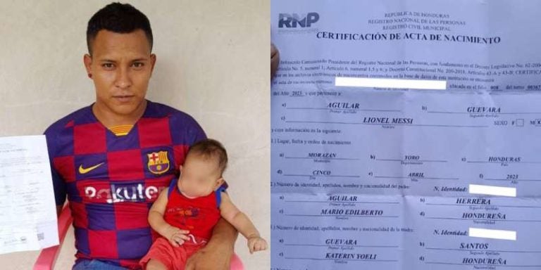 Hombre en Yoro le pone el nombre de «Lionel Messi» a su hijo