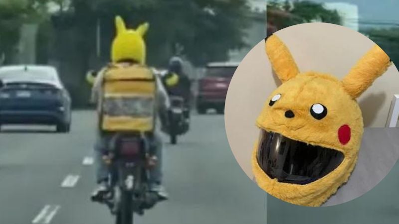 Delivery luce un gorro de Pikachu en las calles de Tegucigalpa