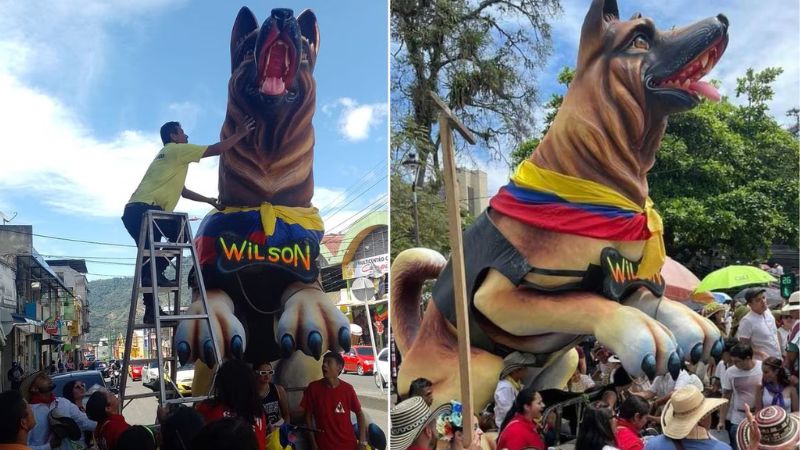 Con enorme carroza rinden homenaje al perro rescatista Wilson en Colombia