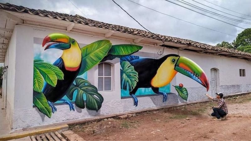 Artista mexicano pinta mural 3D en Arada, Santa Bárbara
