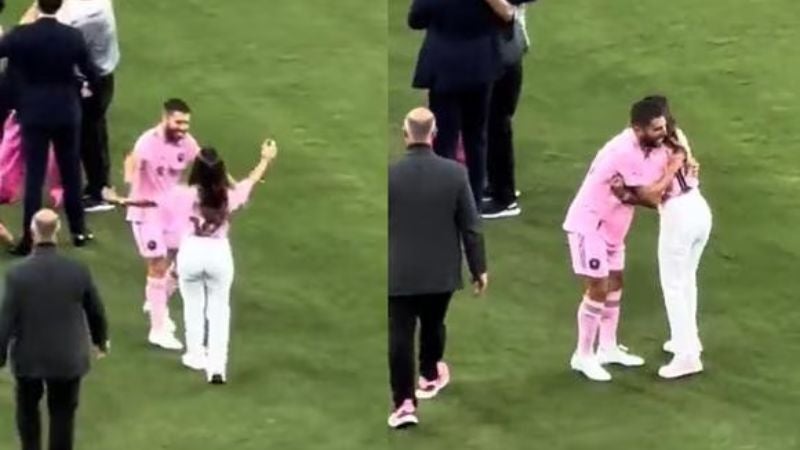 Antonella confunde a Jordi Alba con Messi y casi lo besa por error