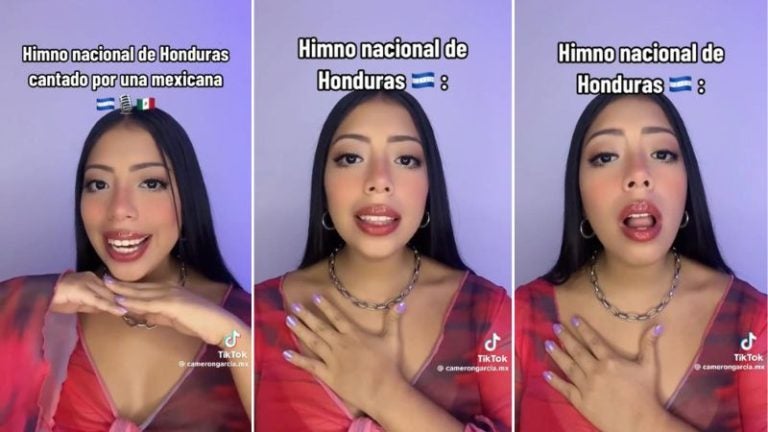 mexicana cantando el himno de Honduras