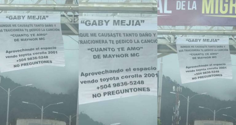 Con divertida pancarta dedican canción y promocionan la venta de un carro