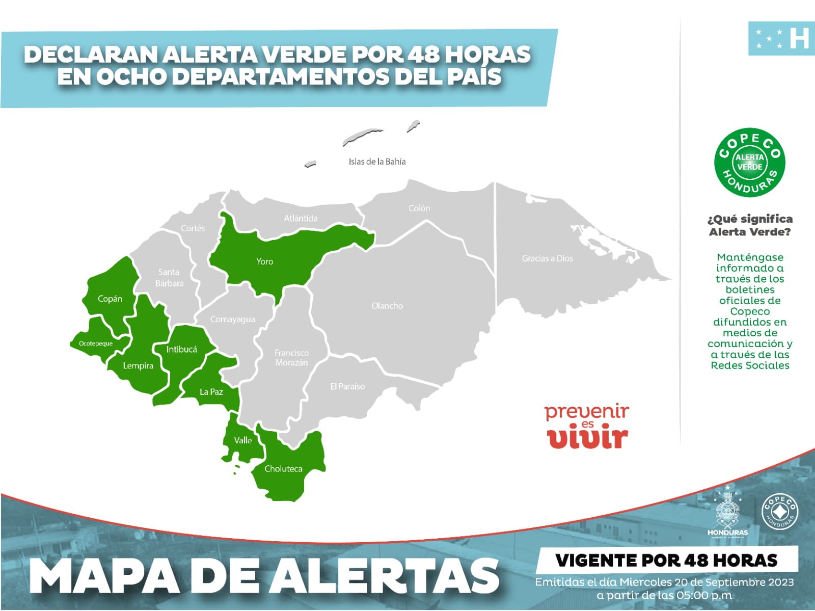 COPECO declaran Alerta Verde por 48 horas en ocho departamentos del país