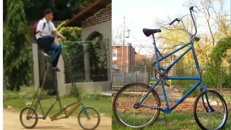 Estudiante se pasea en peculiar bicicleta de unos dos metros