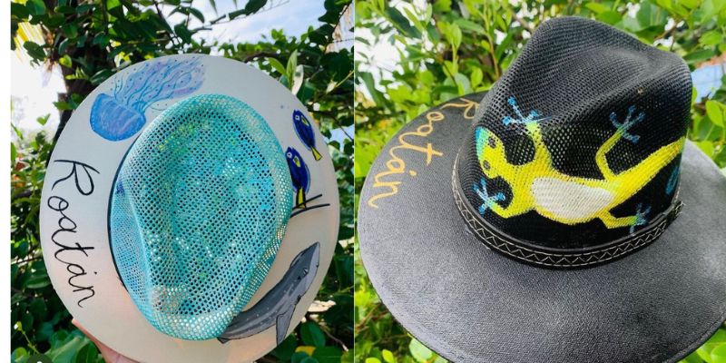 Tras no encontrar empleo joven vende sombreros pintados en Roatán