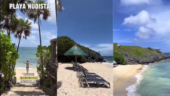 tiktoker en playa nudista de Roatán