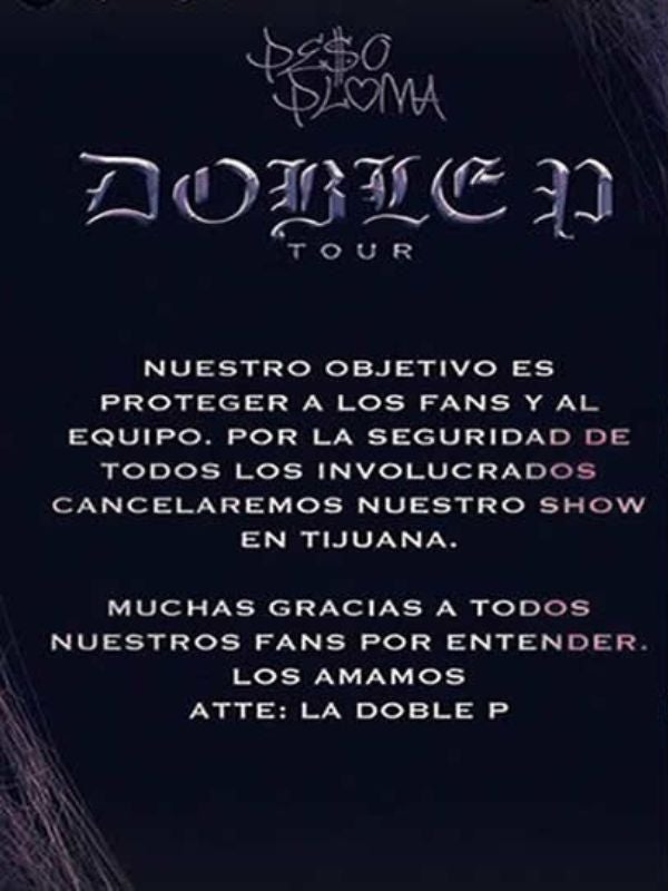 Peso Pluma cancela conciertos