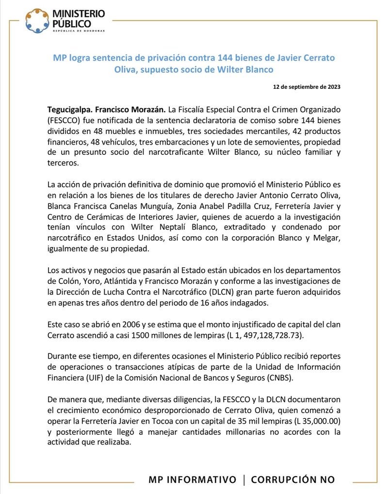 Comunicado del MP