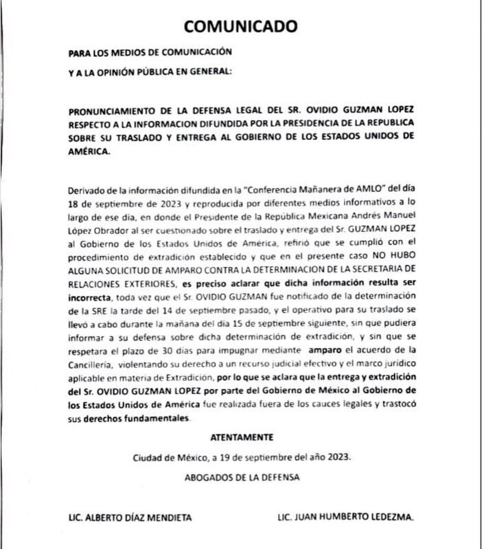 Extradición de Ovidio Guzmán