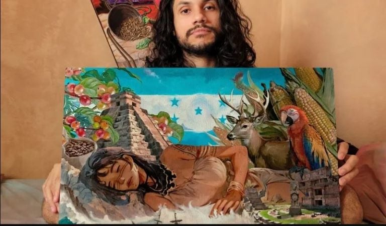 Hondureño realiza pintura inspirada en las estrofas del Himno Nacional