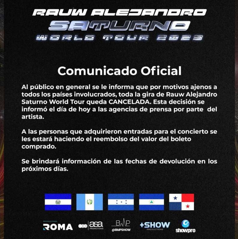 Comunicado oficial de la cancelación.