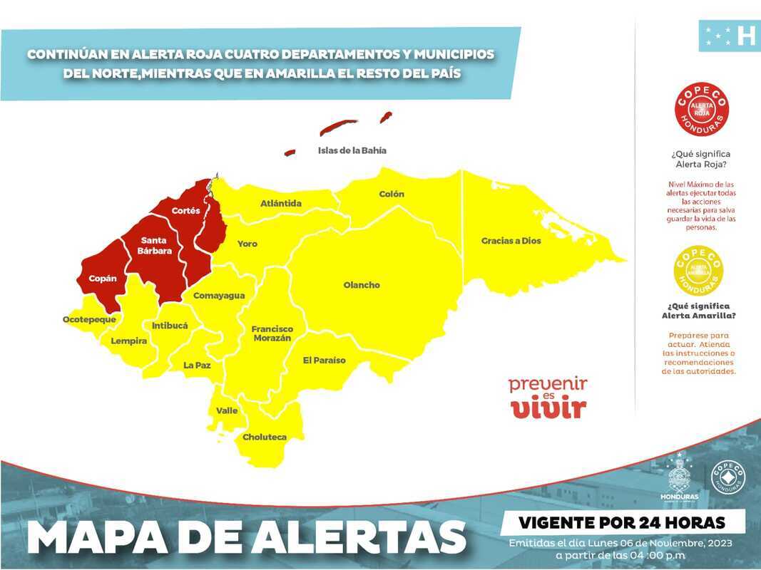 Continúan en alerta roja 4 departamentos y municipios del norte del país