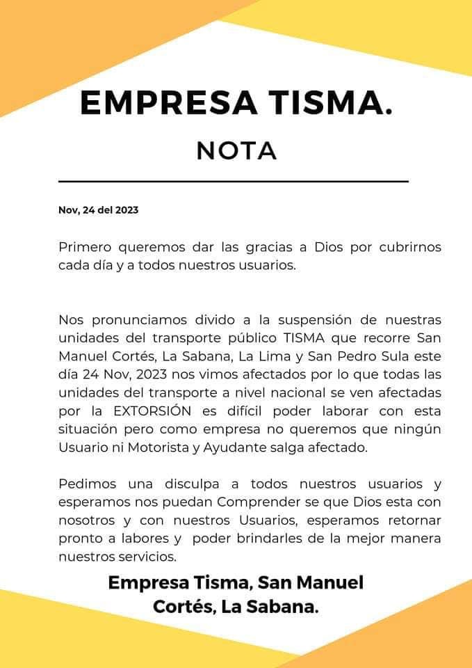 Por extorsión: Suspende operaciones empresa de transporte en Cortés