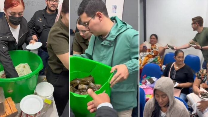 voluntarios dan tamales en Hospital Escuela