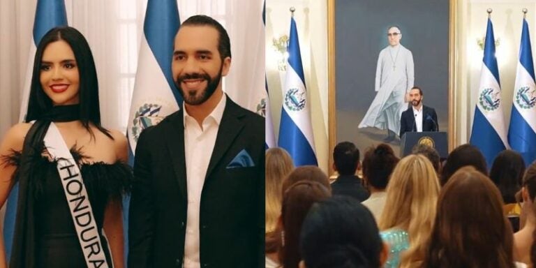 Bukele recibe a las misses universo en la Casa Presidencial