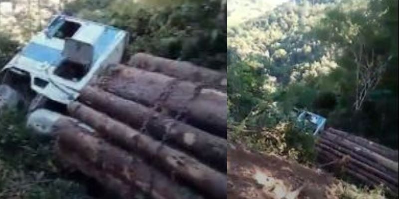 Video | Rastra cargada de madera cae a un abismo en Danlí