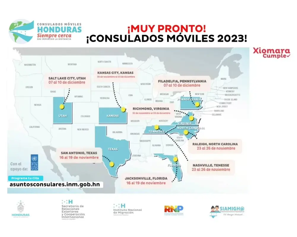 A partir del 16 de noviembre hondureños podrán asistir a consulados móviles en EEUU