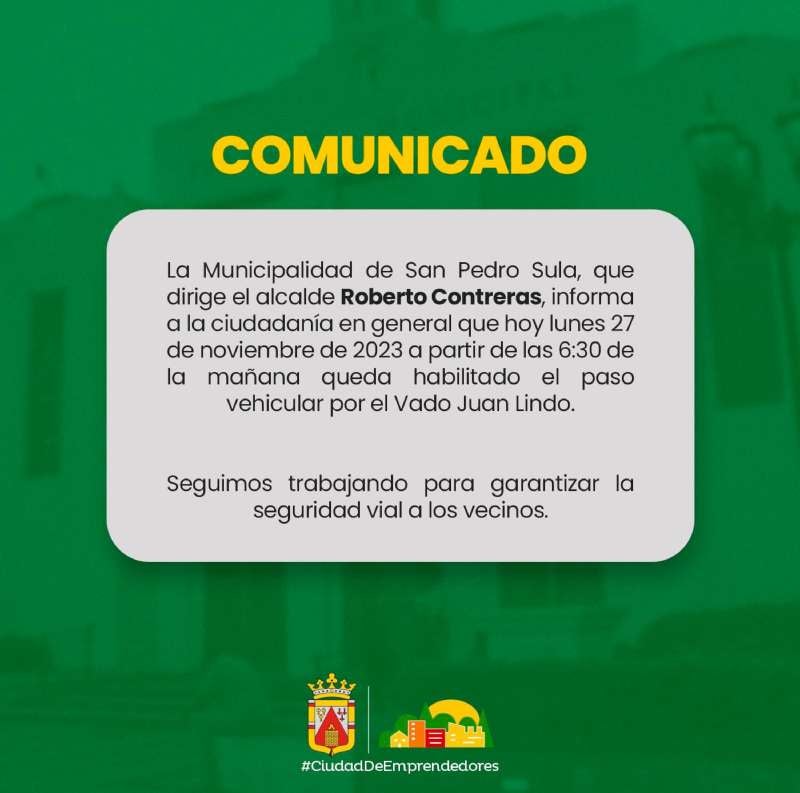 Comunicado de la Municipalidad de San Pedro Sula.