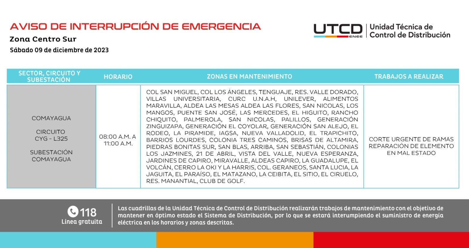 Cortes de energía sábado 9