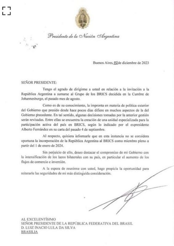 Carta de Milei