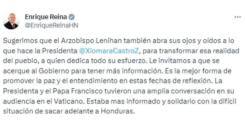 Gobierno responde a los mensajes del arzobispo de San Pedro Sula