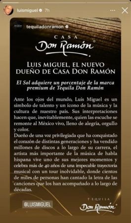 Luis Miguel da a conocer que es el nuevo dueño de tequila Don Ramón