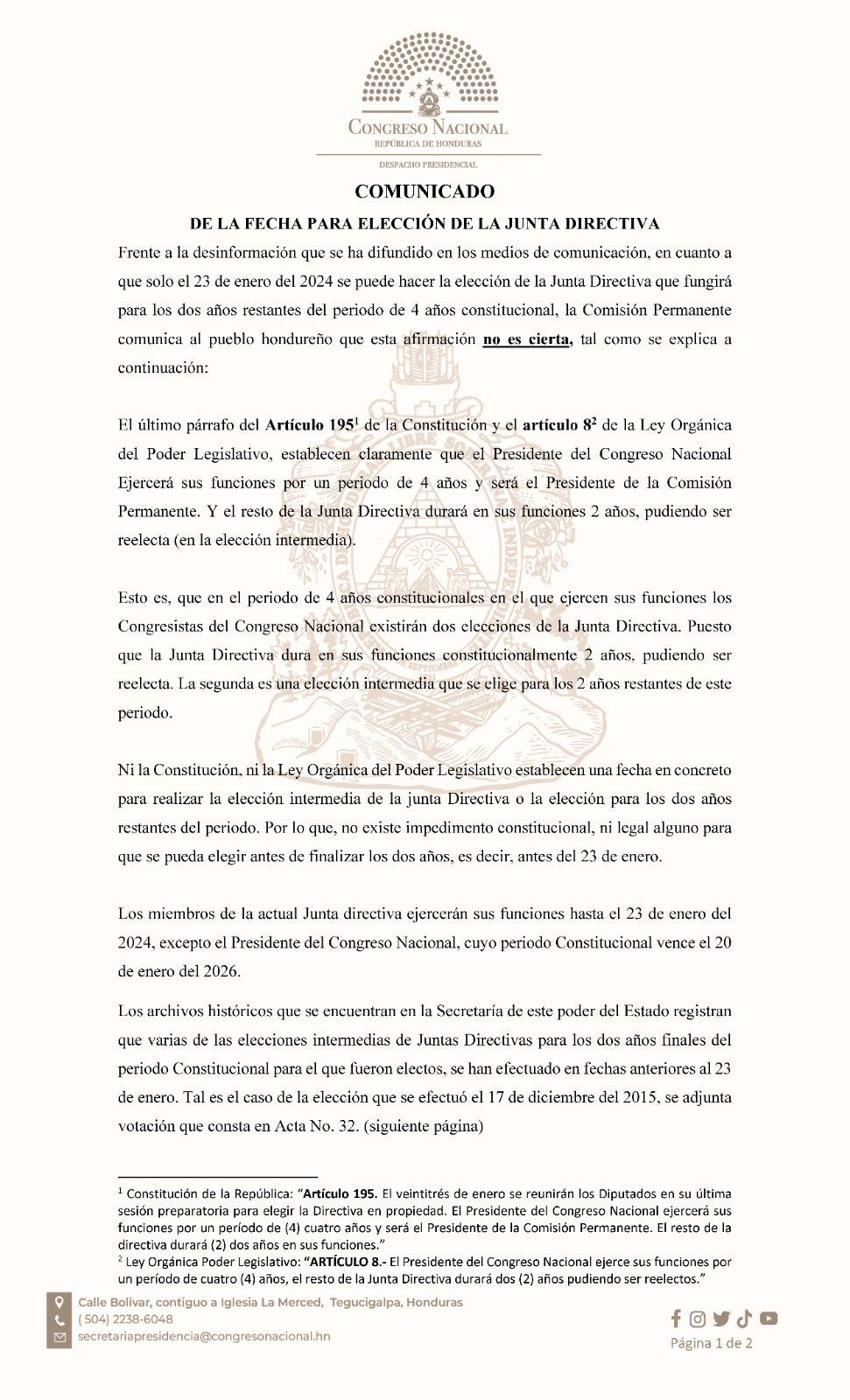 Comisión Permanente descarta que solo el 23 de enero puede elegirse la nueva JD
