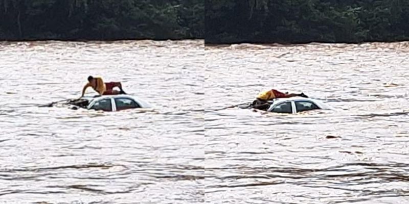 Fuerte corriente arrasa vehículo en el Río Cangrejal